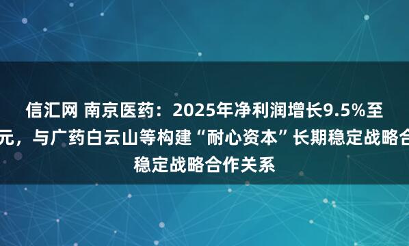 信汇网 南京医药：2025年净利润增长9.5%至6.25亿元，与广药白云山等构建“耐心资本”长期稳定战略合作关系